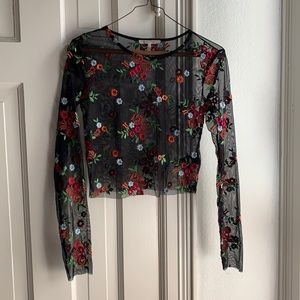 Urban Outfitters Mesh Floral Embroidered Top